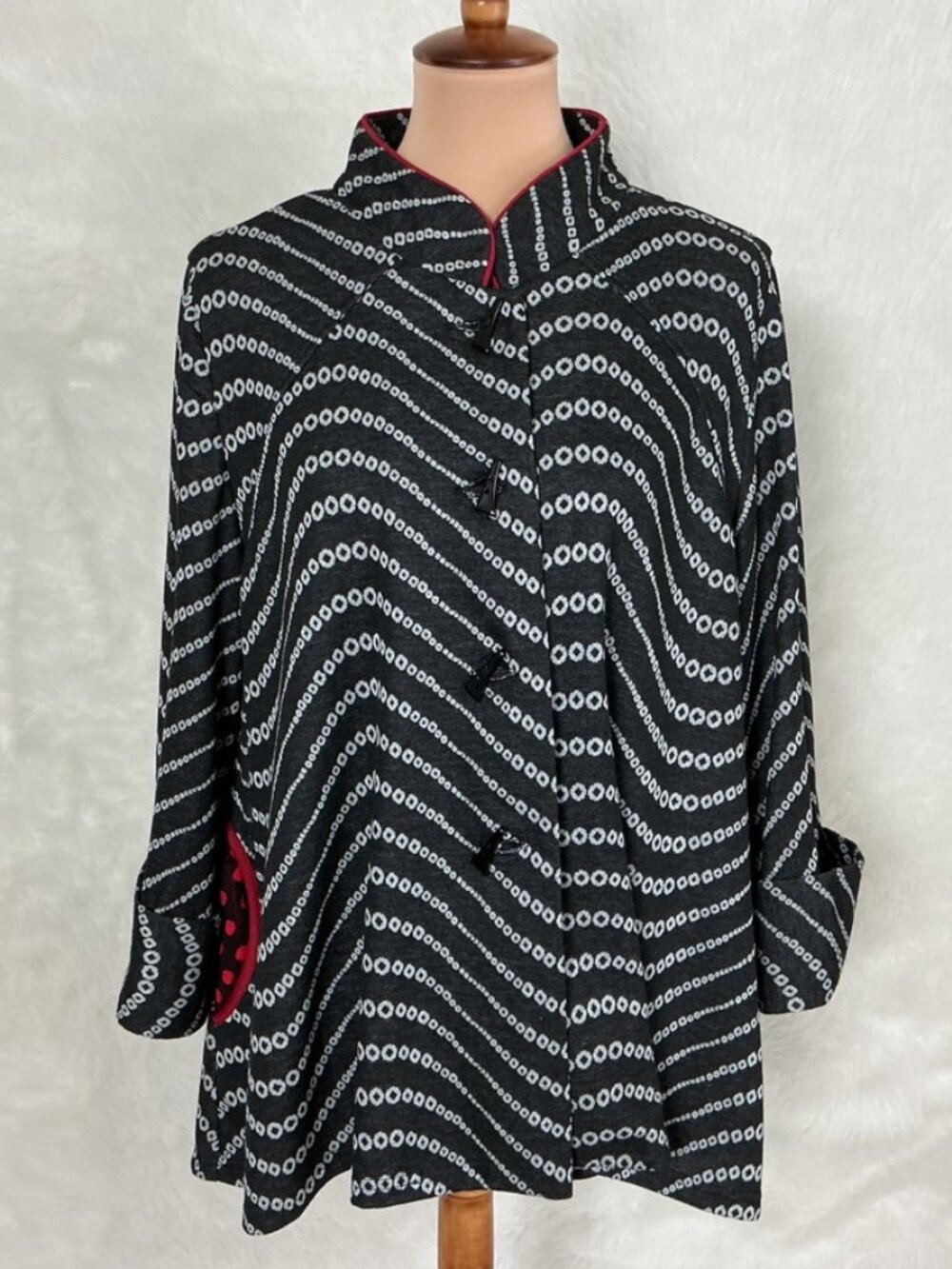 Moonlight Y & S Fashion Gray Black Red Bubble Polka Dot Swing Jacket Top XL
